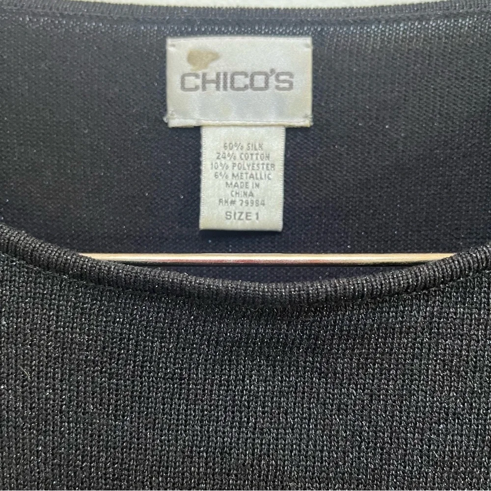 Chico's Sparkling Black Crew Neck Silk Sweater Size S